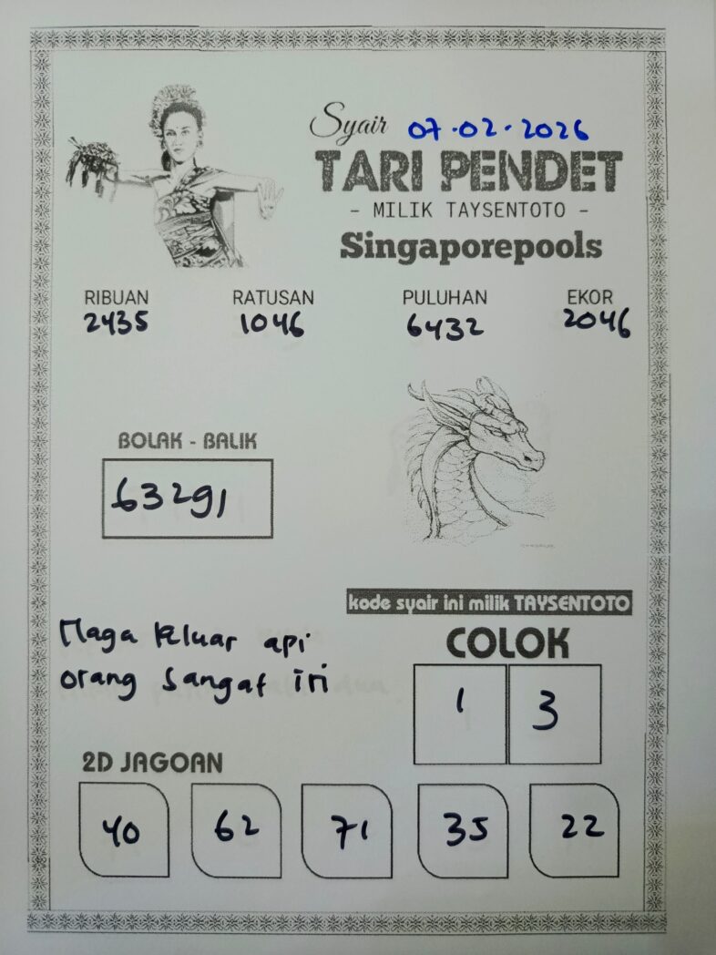 Syair Tari Pendet SGP Hari ini Sabtu, 07 Februari 2026