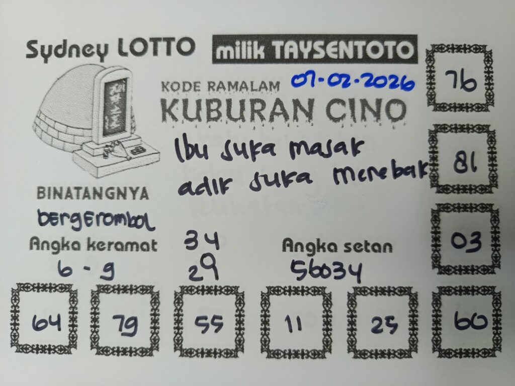 Syair Kuburan Cino Sydney Hari ini Sabtu, 07 Februari 2026