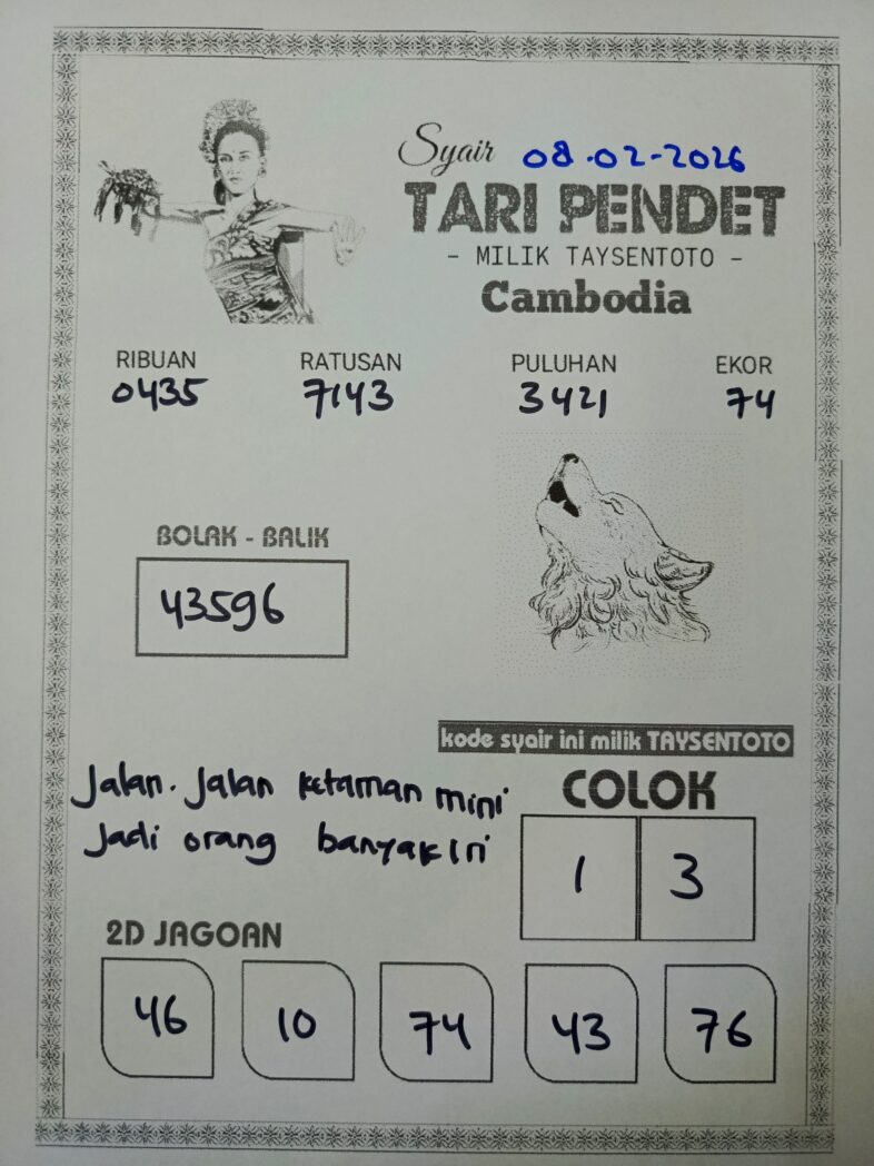 Syair Tari Pendet Cambodia Hari Ini Minggu, 08 Februari 2026