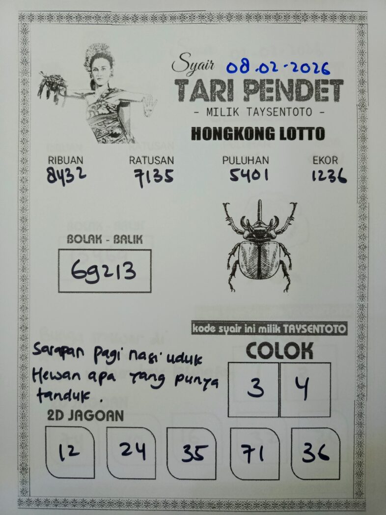 Syair Tari Pendet HK Hari Minggu, 08 Februari 2026