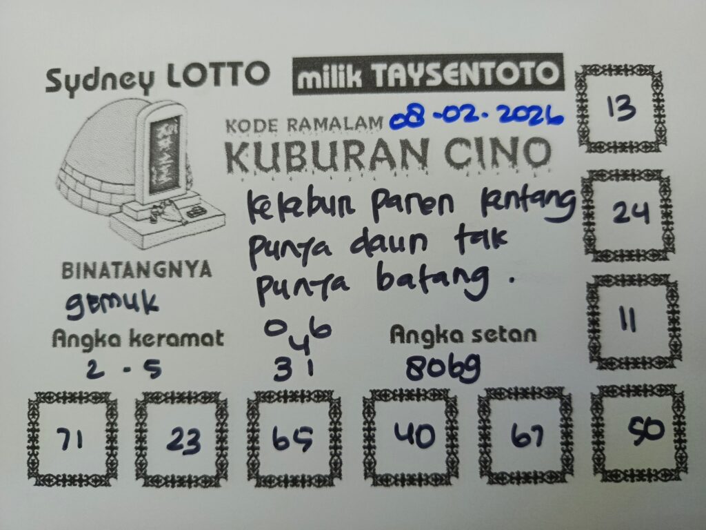 Syair Kuburan Cino Sydney Hari ini Minggu, 08 Februari 2026