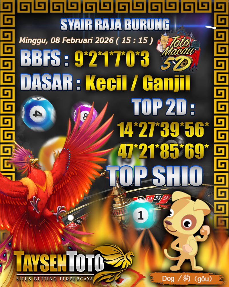 Syair Raja Burung Toto Macau 5D Hari Ini Minggu, 08 Februari 2026| 15 : 15 WIB