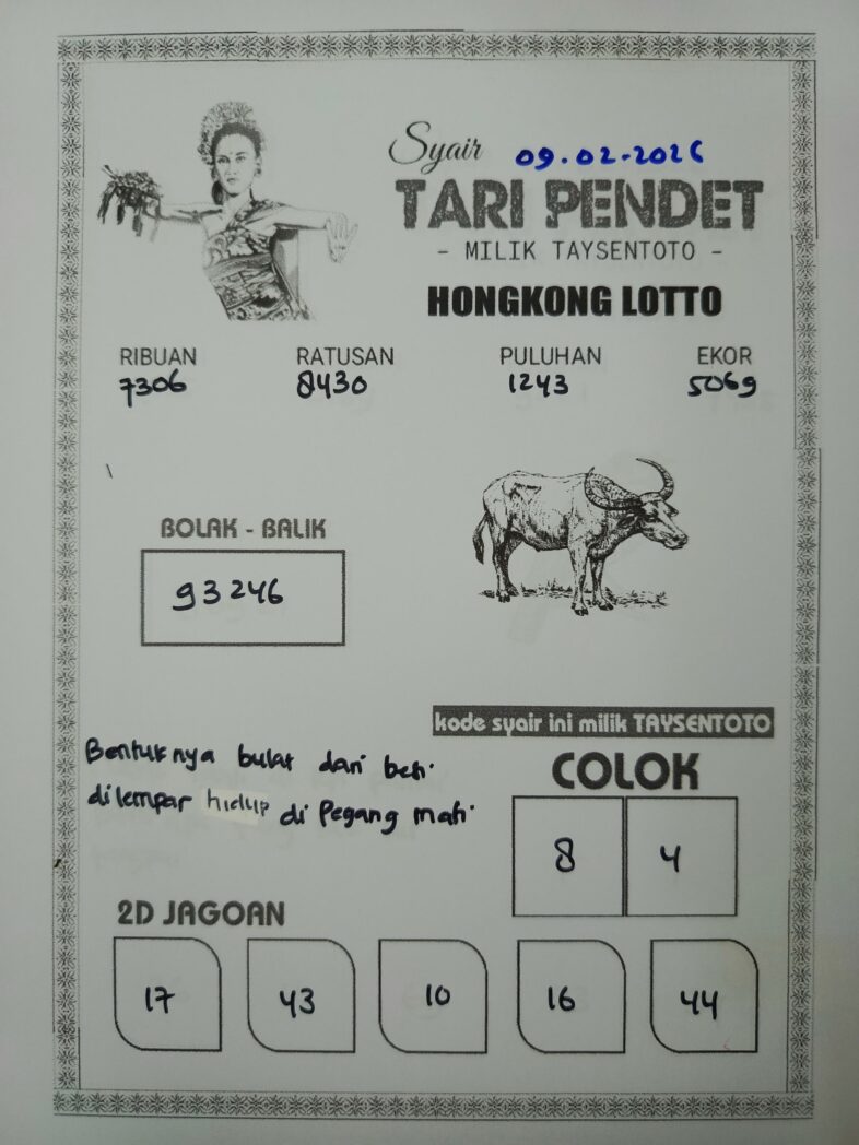 Syair Tari Pendet HK Hari Senin, 09 Februari 2026