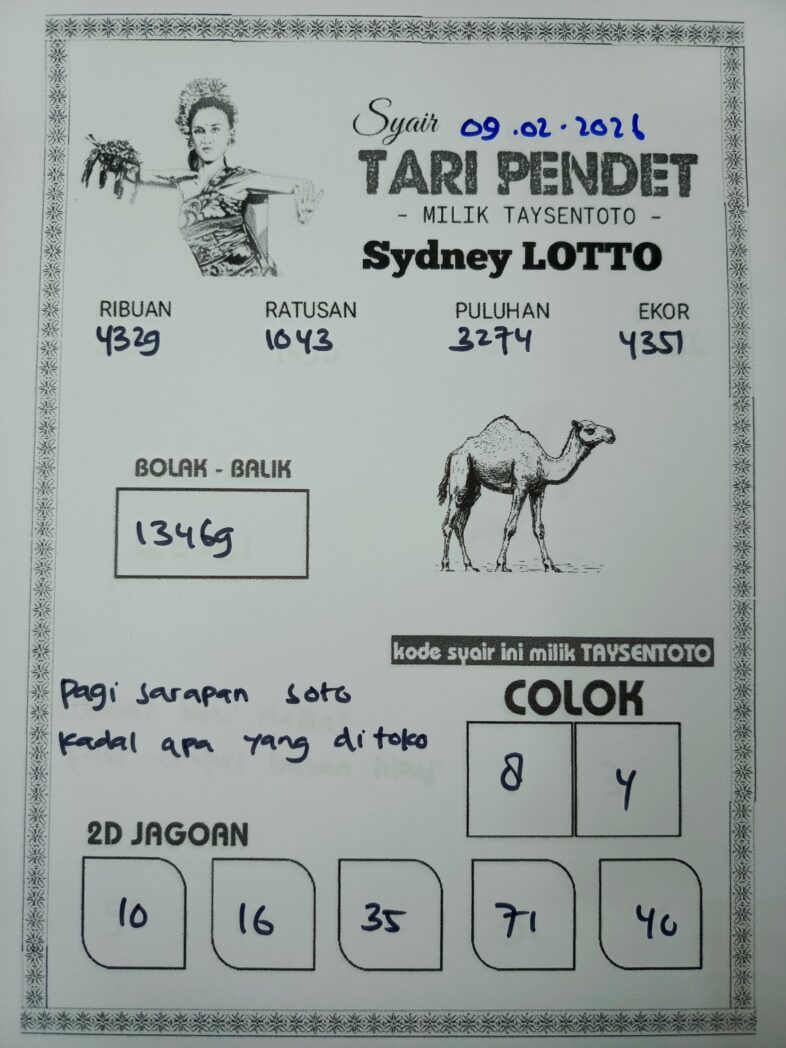 Syair Tari Pendet Sydney Hari ini Senin, 09 Februari 2026