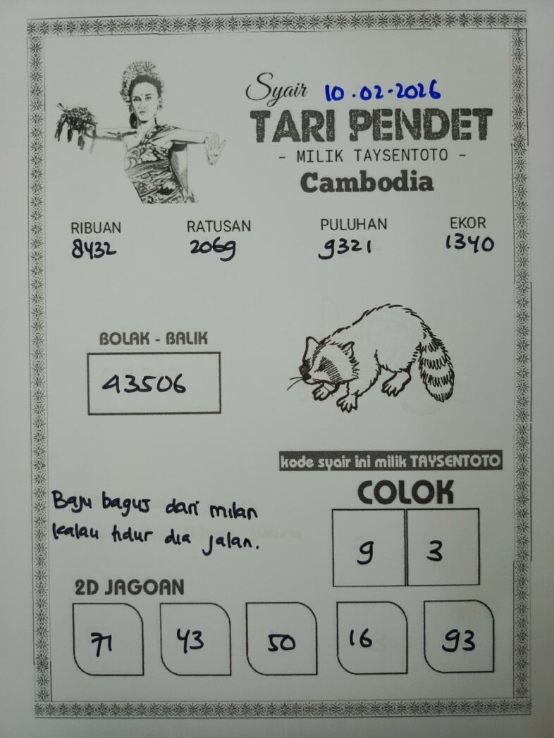 Syair Tari Pendet Cambodia Hari Ini Selasa, 10 Februari 2026