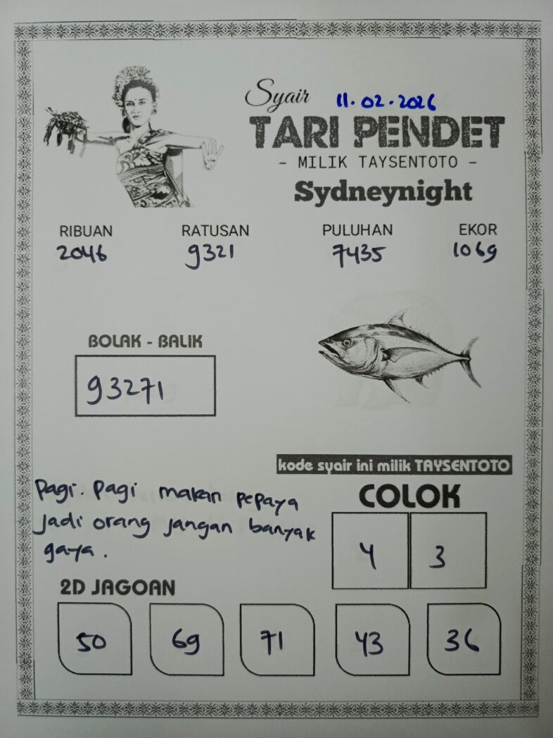 Syair Tari Pendet SydneyNight Hari ini Rabu, 11 Februari 2026