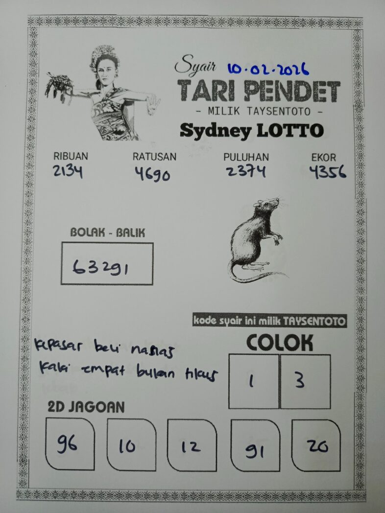 Syair Tari Pendet Sydney Hari ini Selasa, 10 Februari 2026