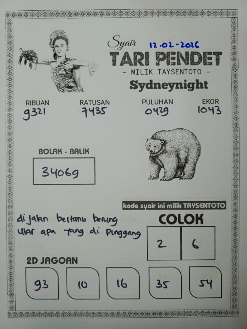 Syair Tari Pendet SydneyNight Hari ini Kamis, 12 Februari 2026