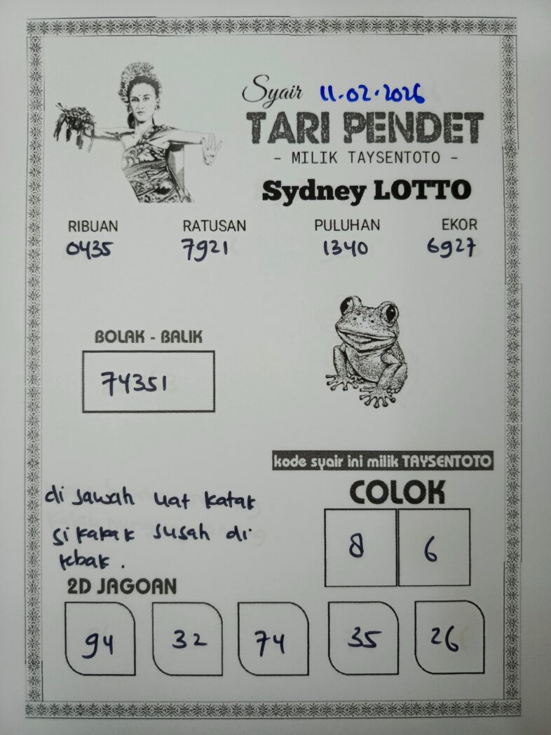 Syair Tari Pendet Sydney Hari ini Rabu, 11 Februari 2026
