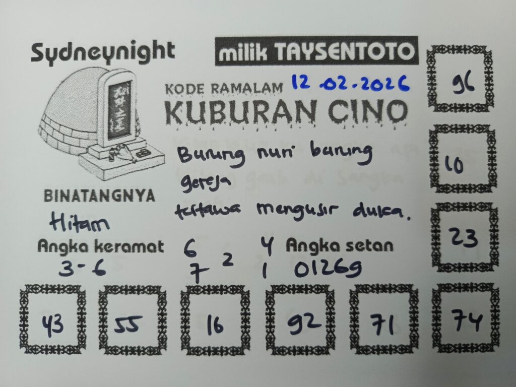 Syair Kuburan Cino SydneyNight Hari ini Kamis, 12 Februari 2026