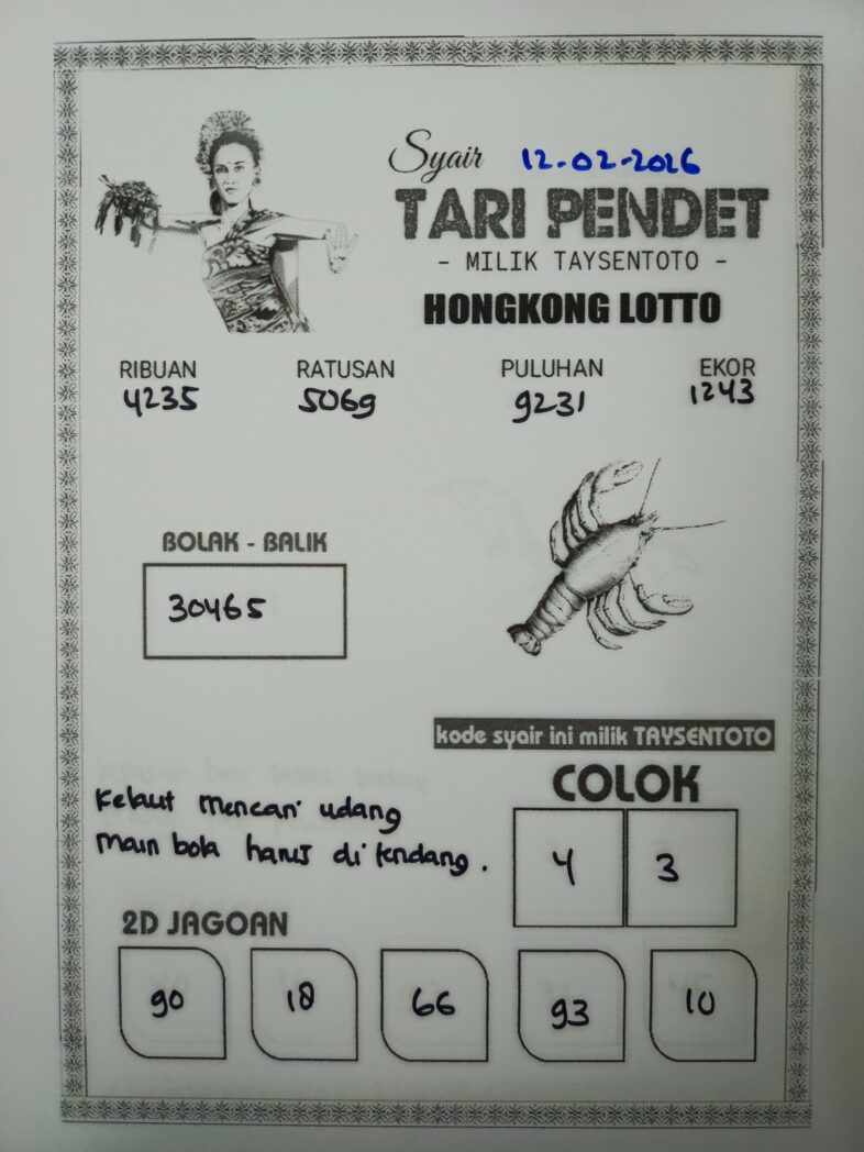 Syair Tari Pendet HK Hari Kamis, 12 Februari 2026