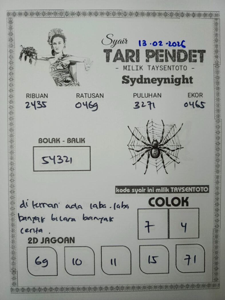 Syair Tari Pendet SydneyNight Hari ini Jumat, 13 Februari 2026