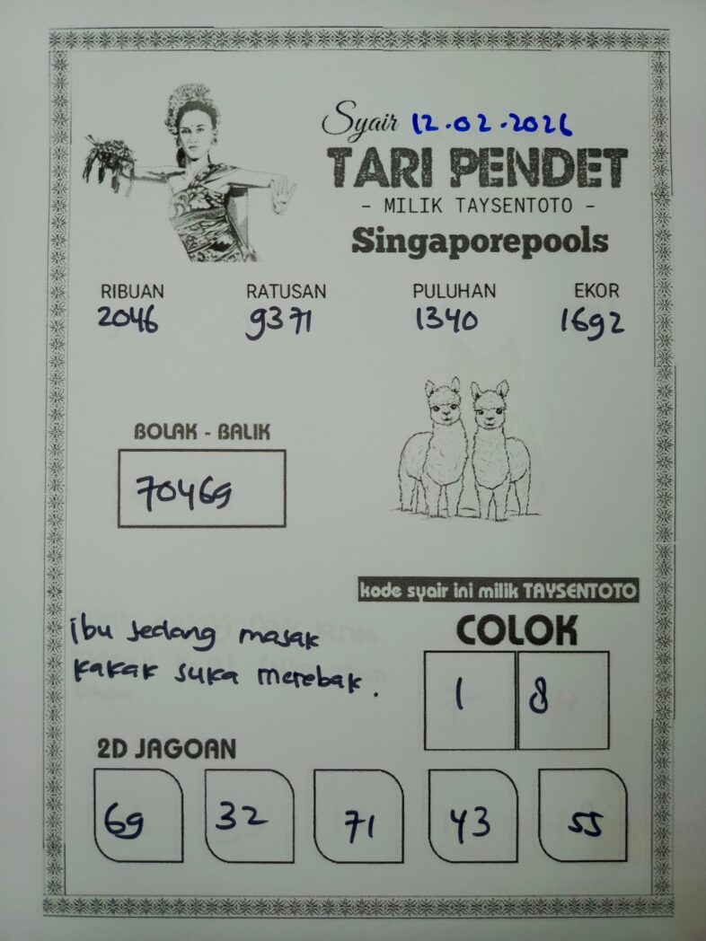 Syair Tari Pendet SGP Hari ini Kamis, 12 Februari 2026