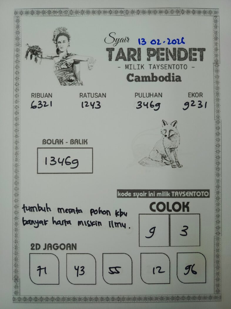 Syair Tari Pendet Cambodia Hari Ini Jumat, 13 Februari 2026