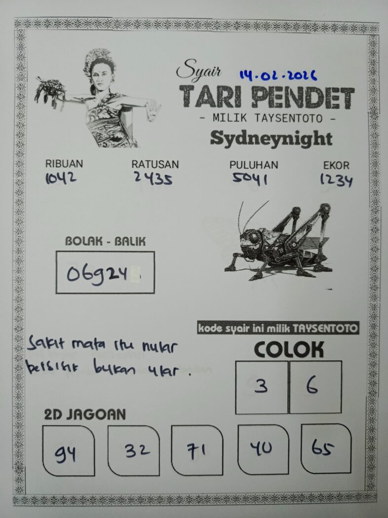 Syair Tari Pendet SydneyNight Hari ini Sabtu, 14 Februari 2026