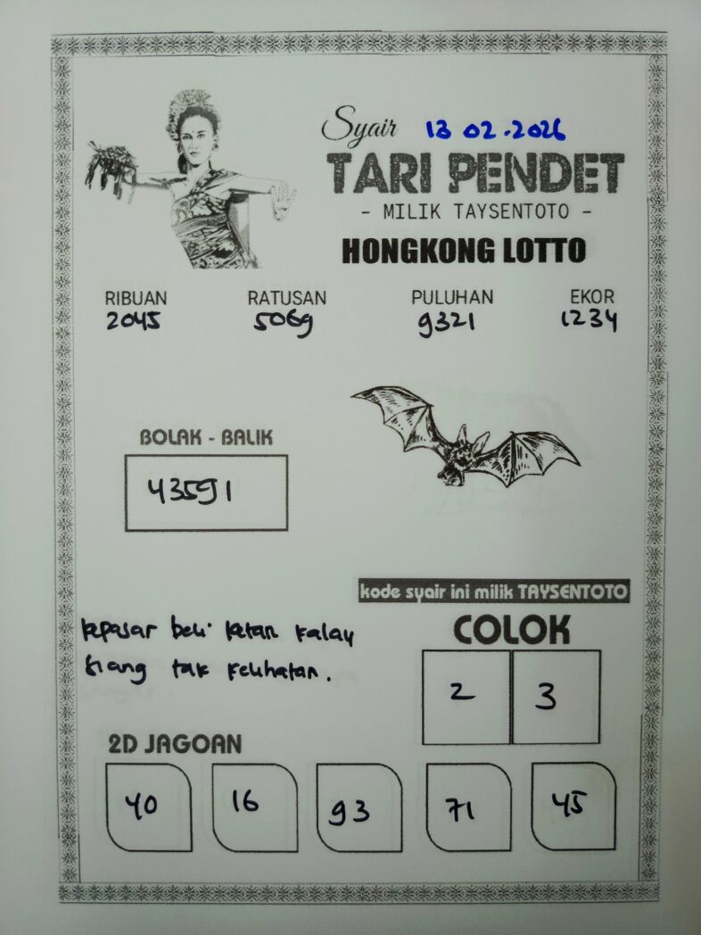 Syair Tari Pendet HK Hari Jumat, 13 Februari 2026