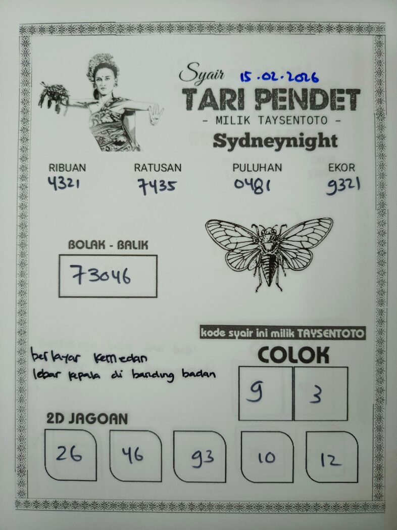 Syair Tari Pendet SydneyNight Hari ini Minggu, 15 Februari 2026