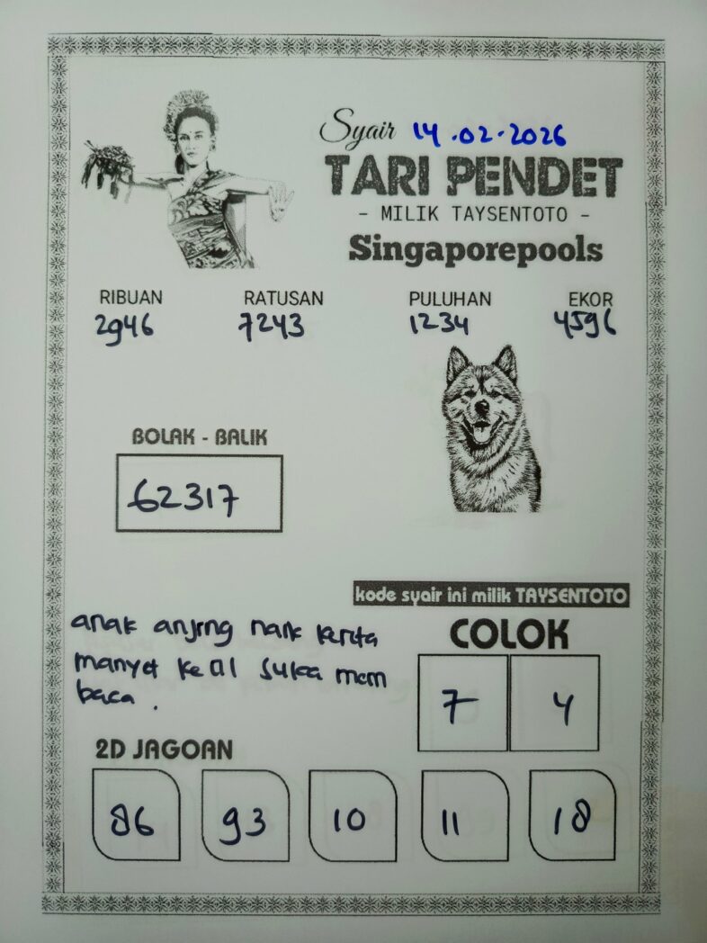 Syair Tari Pendet SGP Hari ini Sabtu, 14 Februari 2026