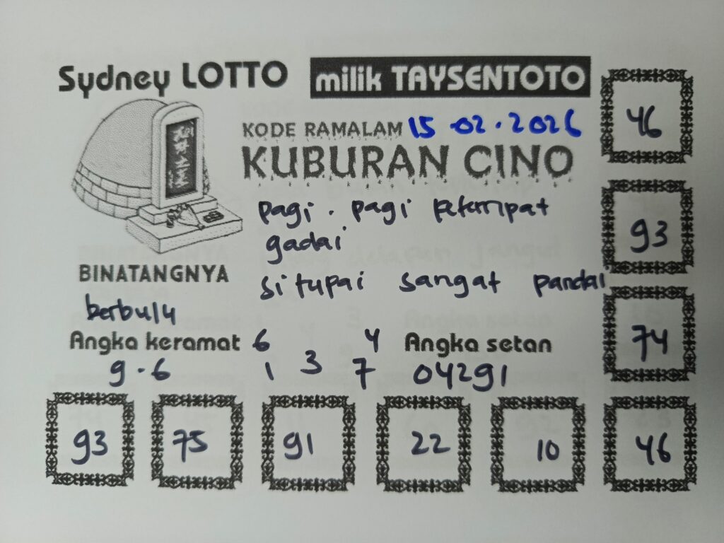 Syair Kuburan Cino Sydney Hari ini Minggu, 15 Februari 2026