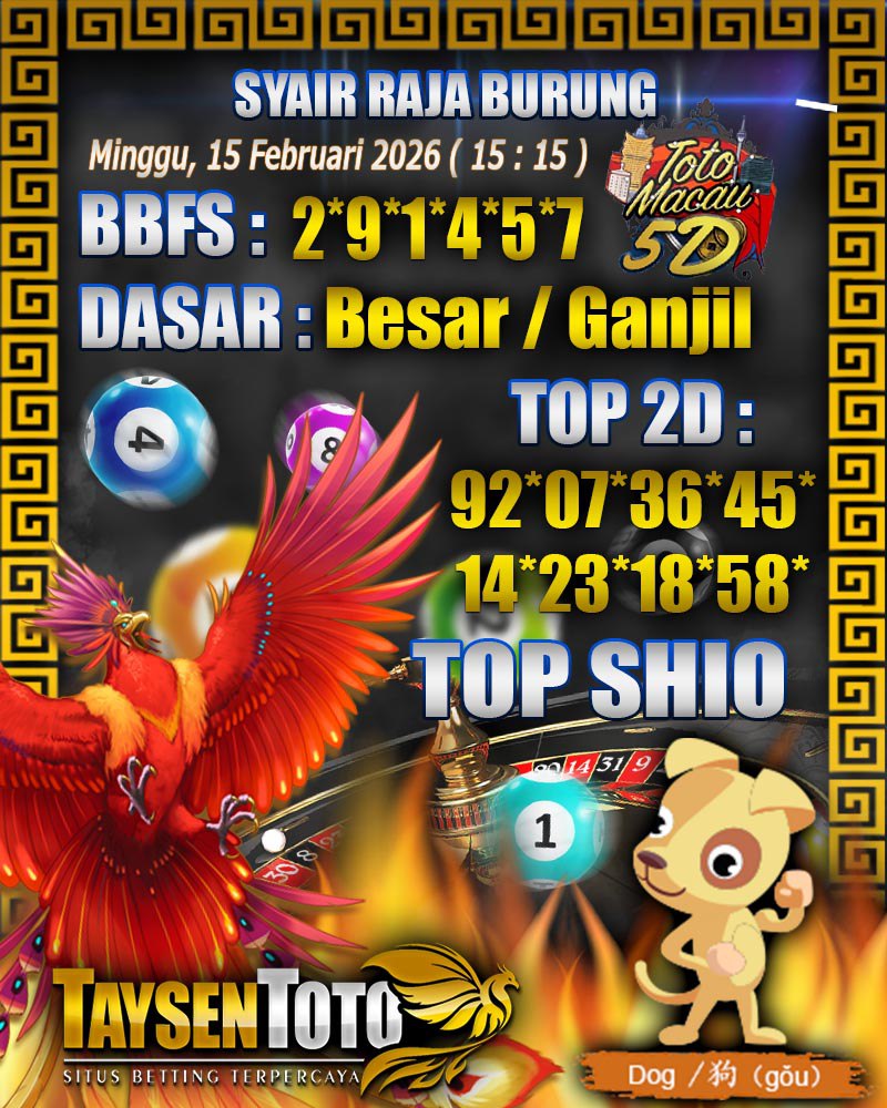 Syair Raja Burung Toto Macau 5D Hari Ini Minggu, 15 Februari 2026| 15 : 15 WIB