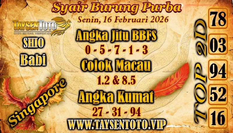 Syair Burung Purba Hari Senin, 16 Februari 2026