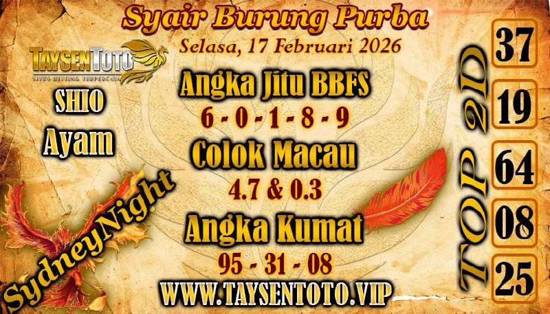 Syair Burung Purba SydneyNight Hari ini Selasa, 17 Februari 2026