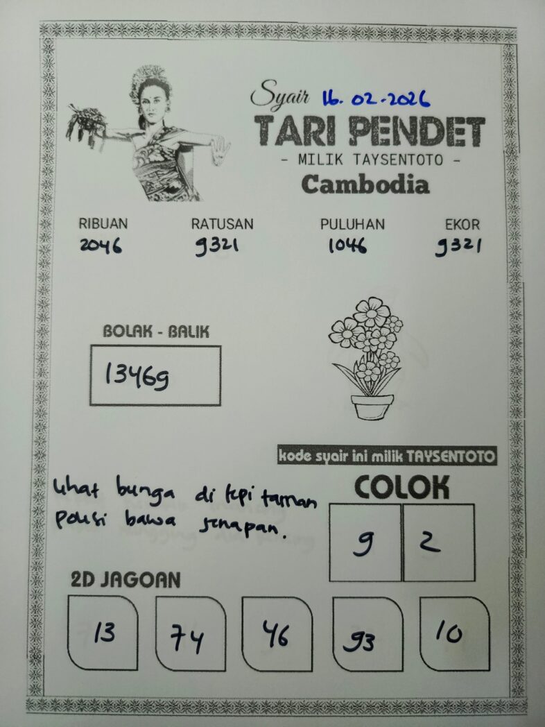 Syair Tari Pendet Cambodia Hari Ini Senin, 16 Februari 2026