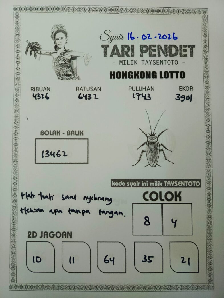 Syair Tari Pendet HK Hari Senin, 16 Februari 2026