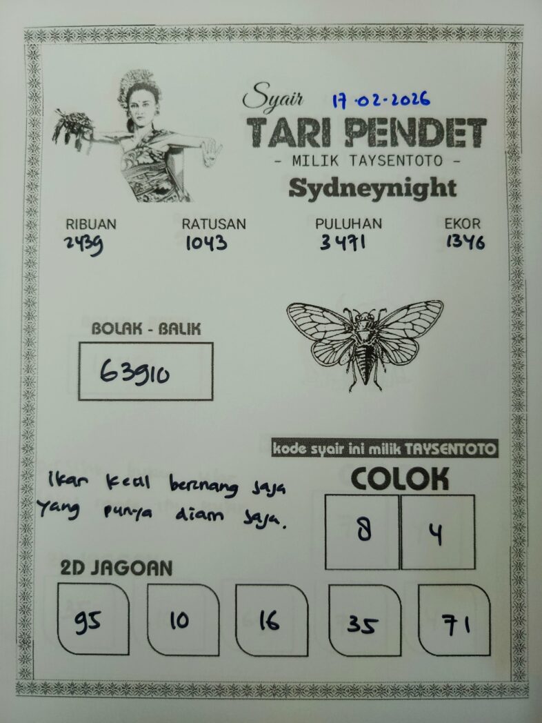 Syair Tari Pendet SydneyNight Hari ini Selasa, 17 Februari 2026