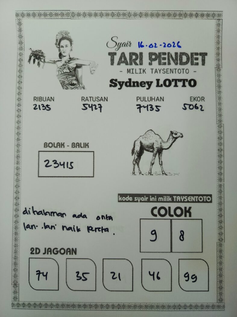 Syair Tari Pendet Sydney Hari ini Senin, 16 Februari 2026