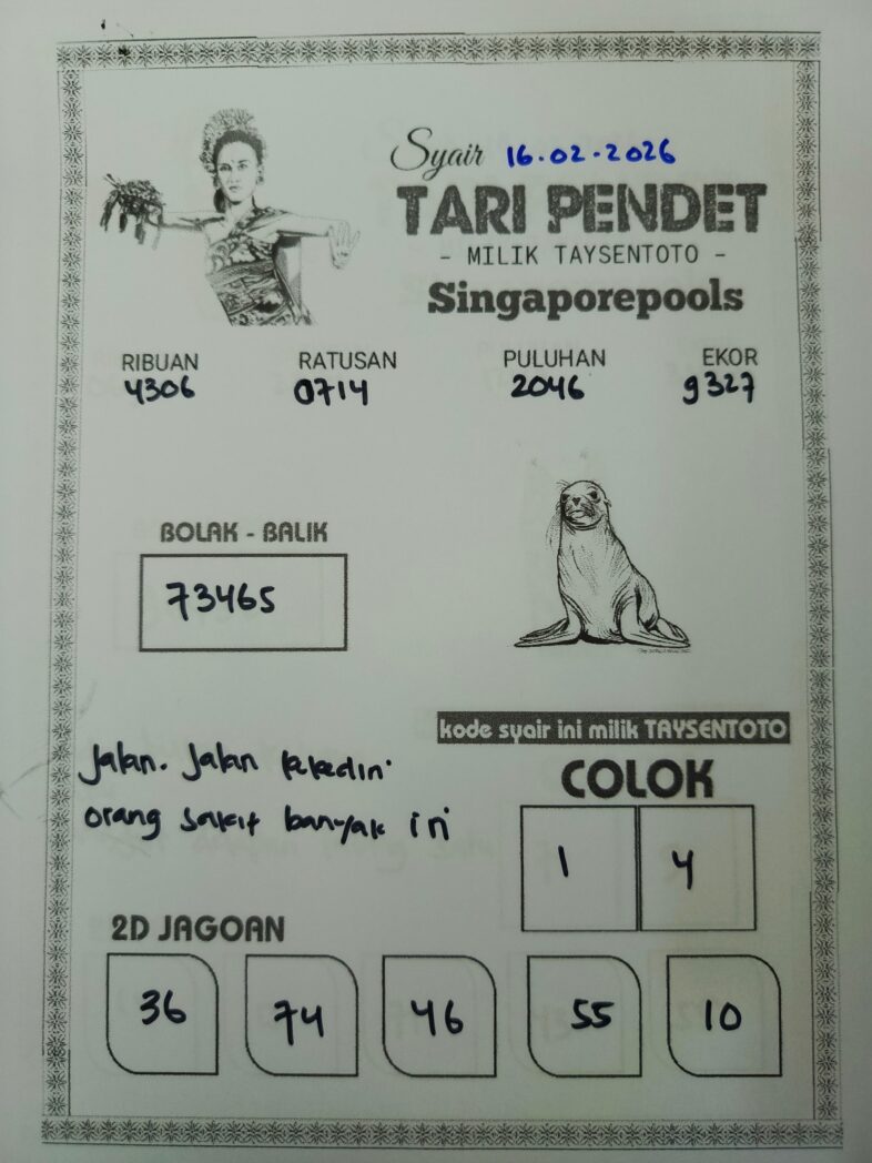 Syair Tari Pendet SGP Hari ini Senin, 16 Februari 2026