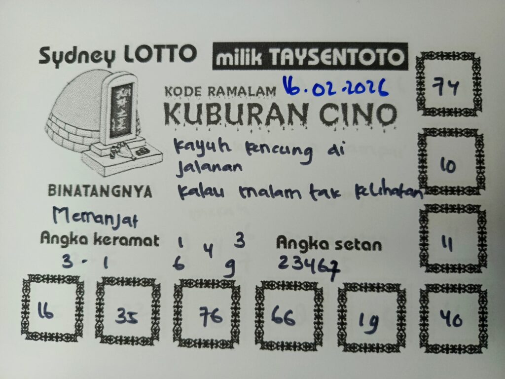 Syair Kuburan Cino Sydney Hari ini Senin, 16 Februari 2026