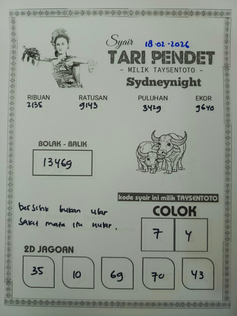 Syair Tari Pendet SydneyNight Hari ini Rabu, 18 Februari 2026
