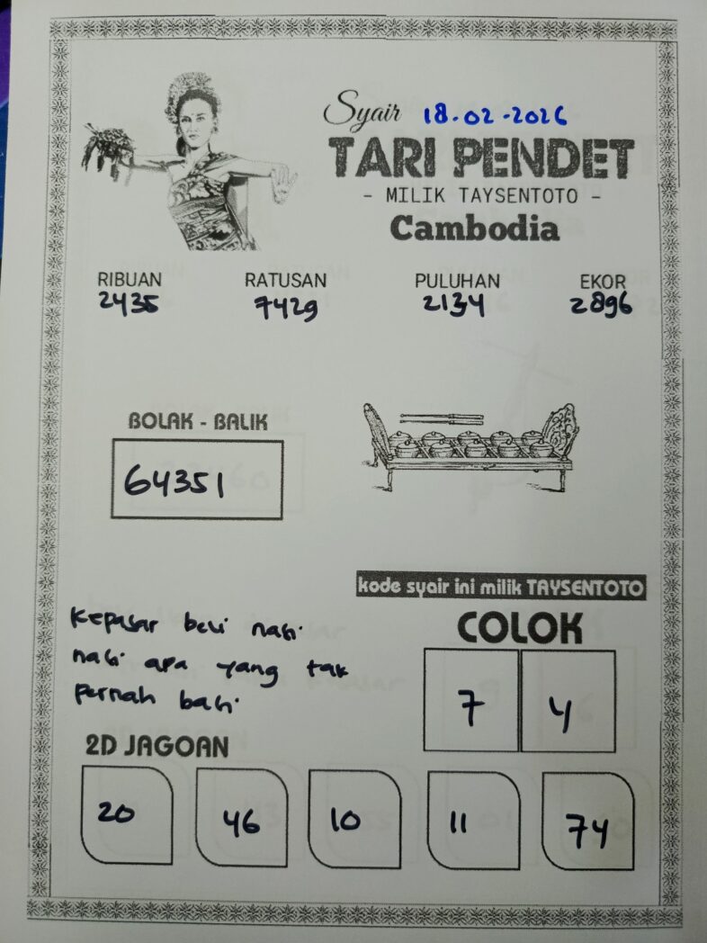 Syair Tari Pendet Cambodia Hari Ini Rabu, 18 Februari 2026