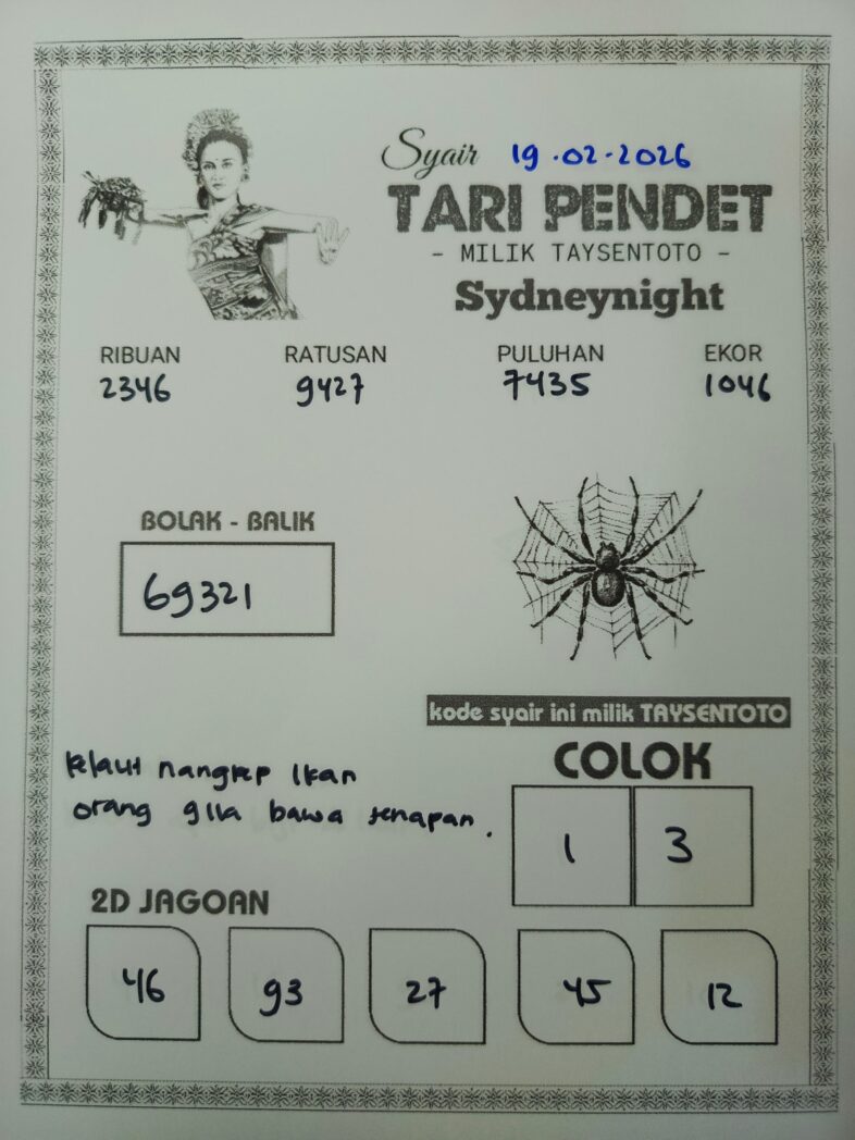 Syair Tari Pendet SydneyNight Hari ini Kamis, 19 Februari 2026