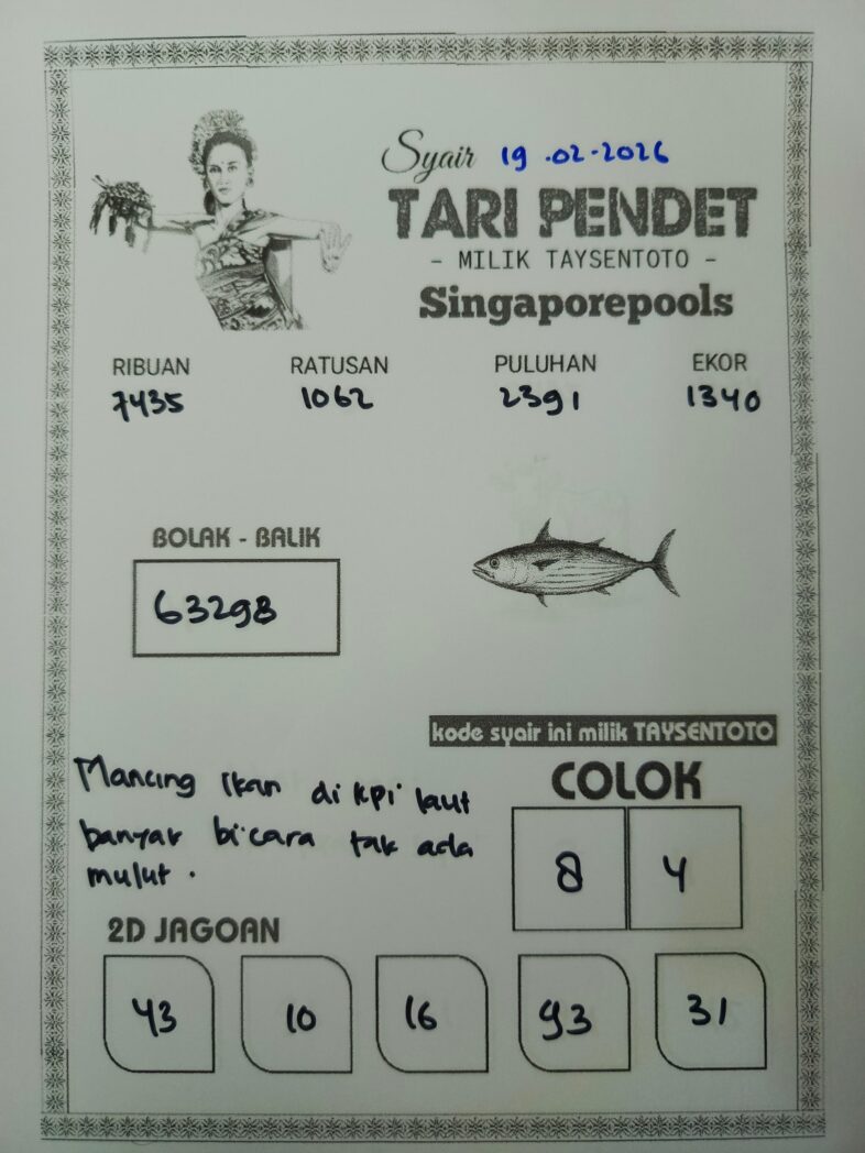 Syair Tari Pendet SGP Hari ini Kamis, 19 Februari 2026