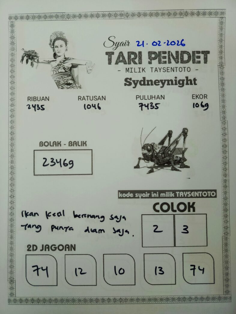 Syair Tari Pendet SydneyNight Hari ini Sabtu, 21 Februari 2026