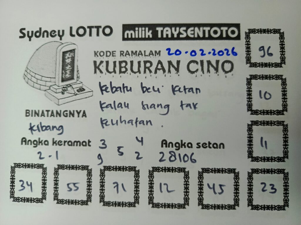 Syair Kuburan Cino Sydney Hari ini Jumat, 20 Februari 2026