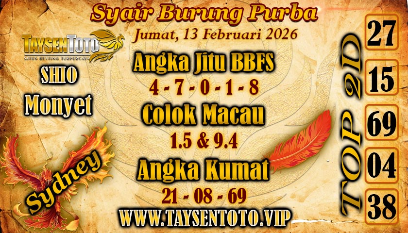 Syair Burung Purba Sydney Hari ini Jumat, 13 Februari 2026