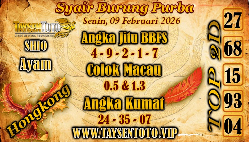 Syair Burung Purba HK Hari Senin, 09 Februari 2026