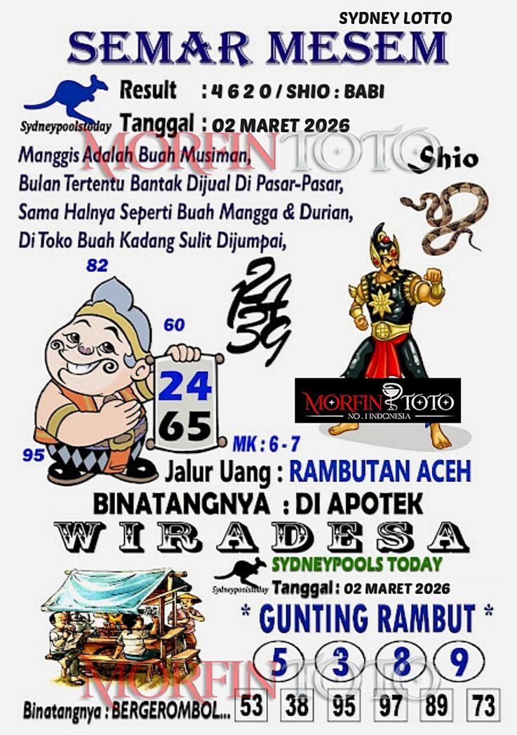 SYAIR TOGEL SEMAR MESEM SYDNEY LOTTO 02 MARET 2026