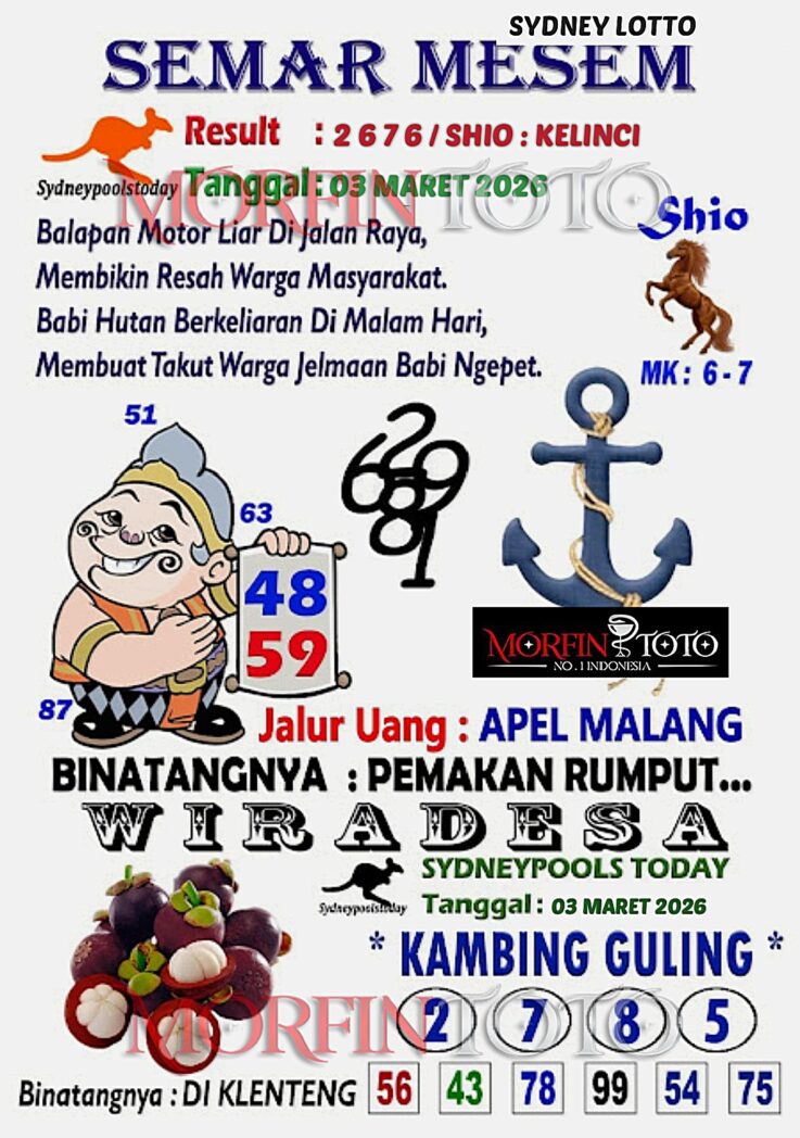 SYAIR TOGEL SEMAR MESEM SYDNEY LOTTO 03 MARET 2036
