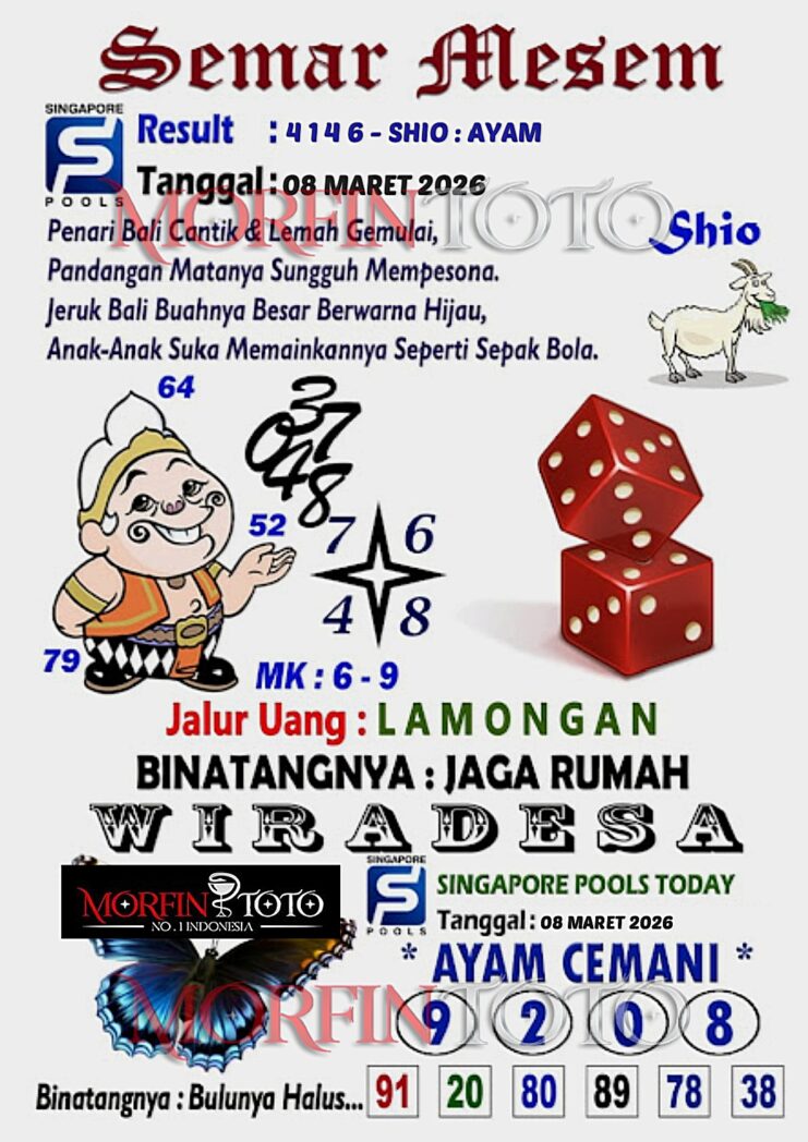 SYAIR TOGEL SINGAPORE SEMAR MESEM 08 MARET 2026