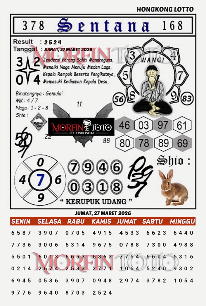 SYAIR TOGEL SENTANA  HONGKONG LOTTO 27 MARET 2026