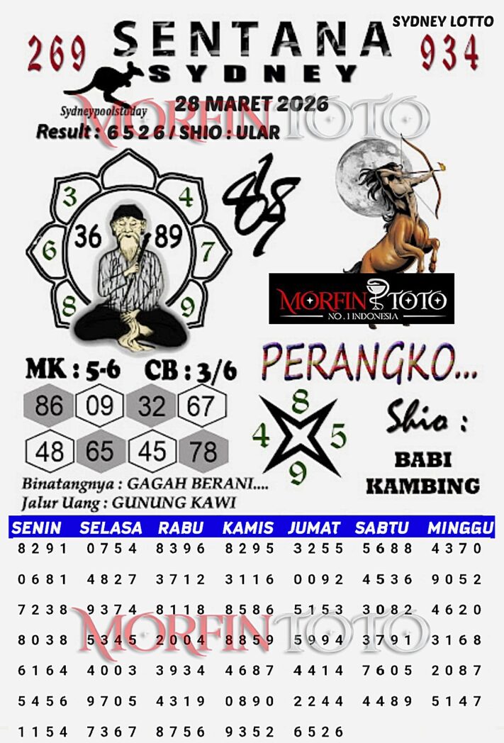 SYAIR TOGEL SENTANA SYDNEY LOTTO 28 MARET 2026