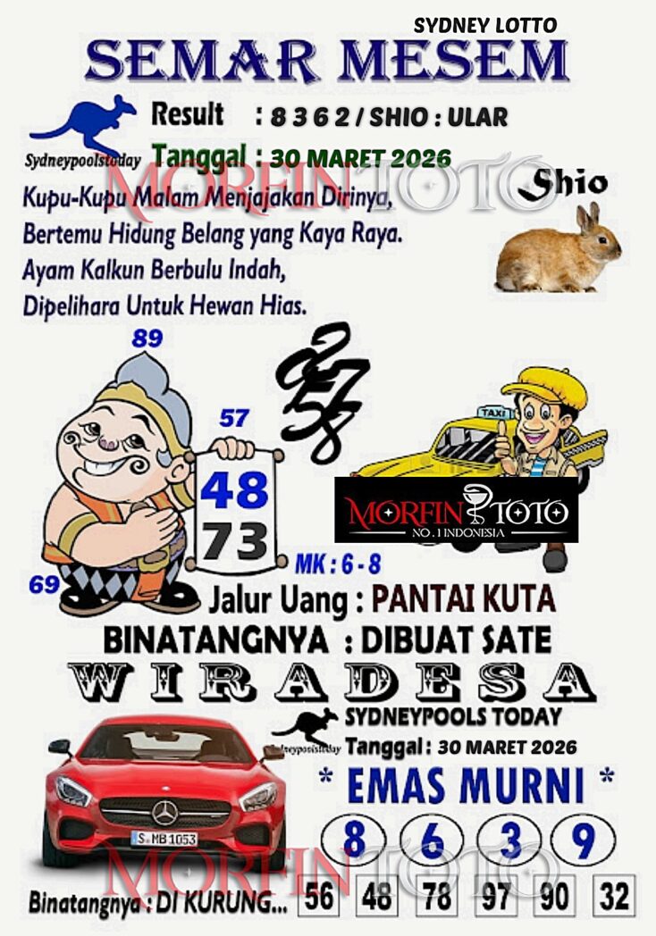 SYAIR TOGEL SEMAR MESEM SYDNEY LOTTO 30 MARET 2026