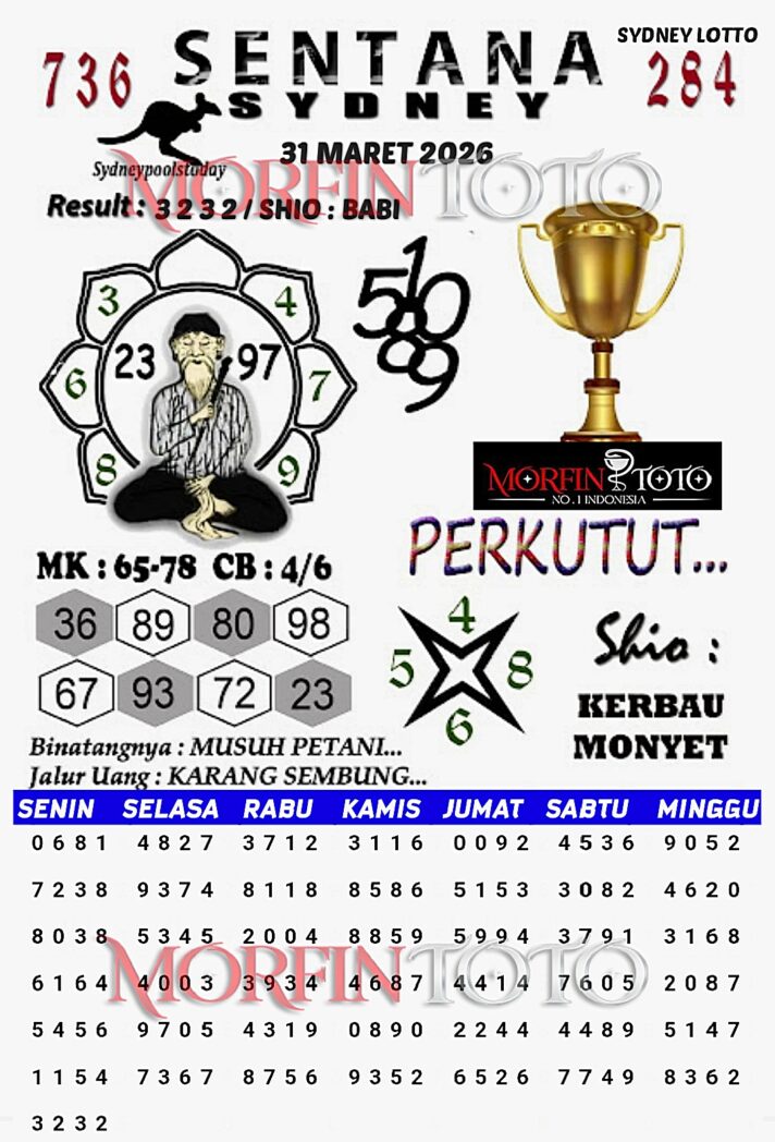 SYAIR TOGEL SENTANA SYDNEY LOTTO 31 MARET 2026
