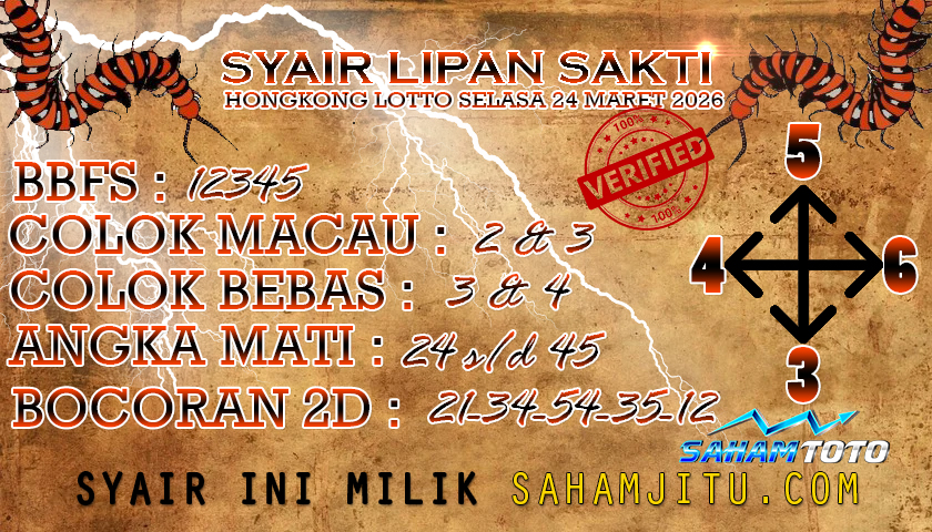 Syair lipan sakti HONGKONG LOTTO Hari ini Selasa 24 Maret 2026