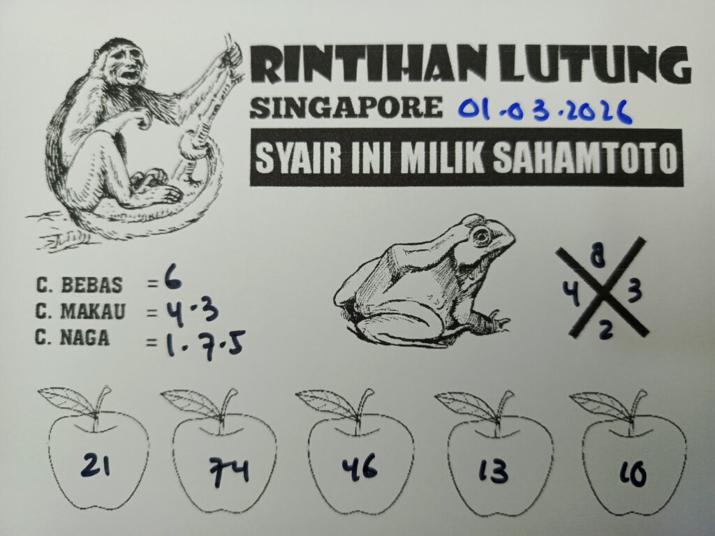 Syair Rintihan Lutung SINGAPORE Pools Hari ini MINGGU 01 MARET 2026