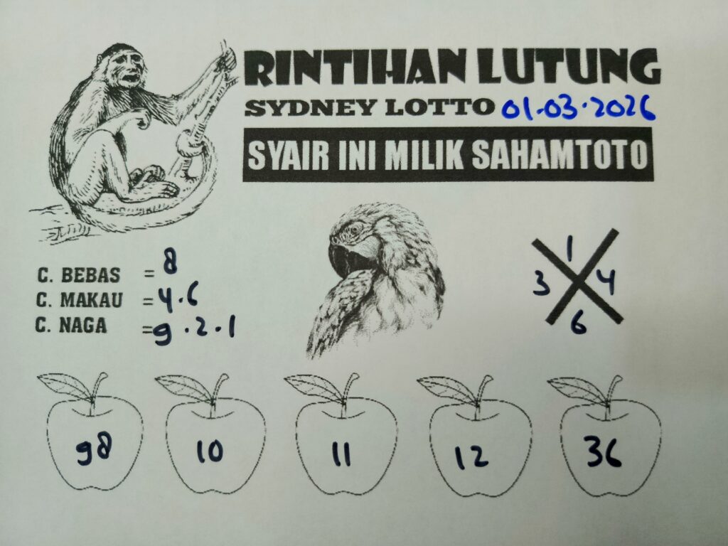 Syair Rintihan Lutung SYDNEY LOTTO Hari ini MINGGU 01 MARET 2026